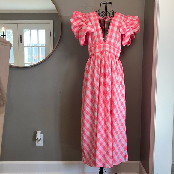 CeliaB Curazao Vichy Checkered Hot Pink Midi Dress Size S - Picture 4 of 11
